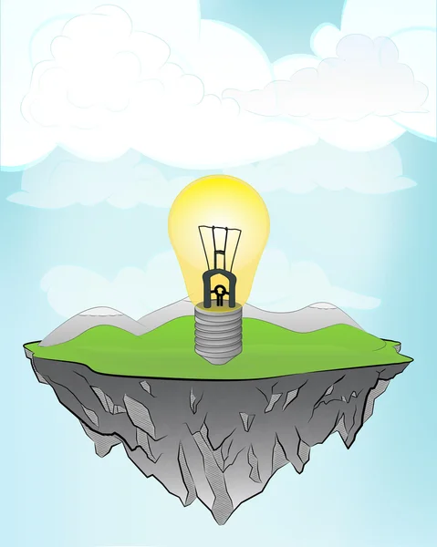 島の飛行で黄色の電球 — ストックベクタ