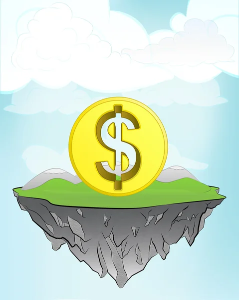 Pièce en dollar sur l'île volante — Image vectorielle