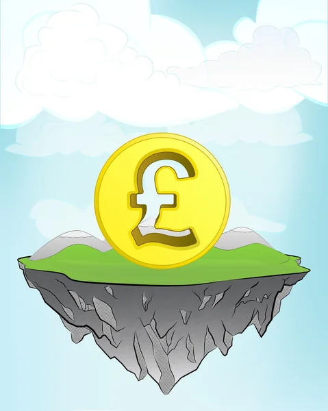 Pound coin on flying island — Stock Vector