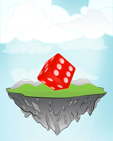 Lucky dice on flying island — Stock Vector