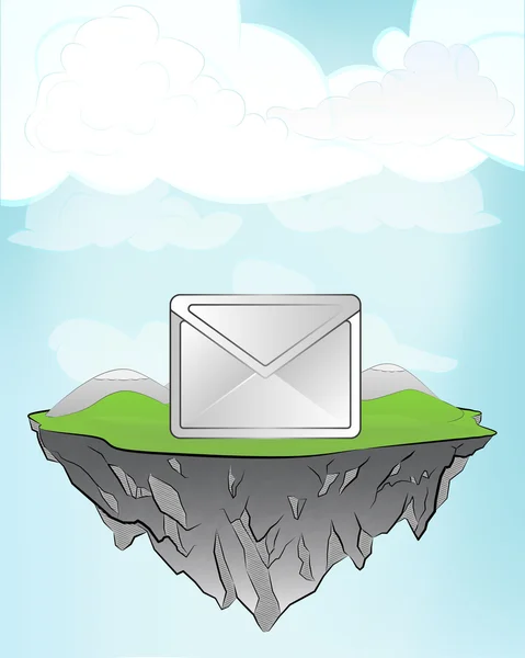 Email message on flying island — Stock Vector