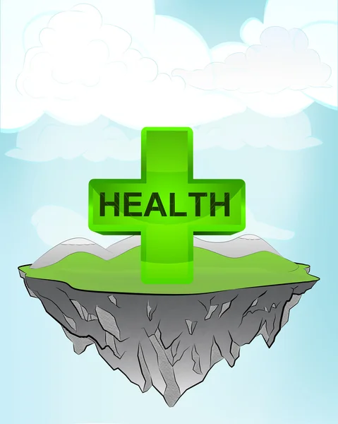 Health icon on flying island — Stock Vector