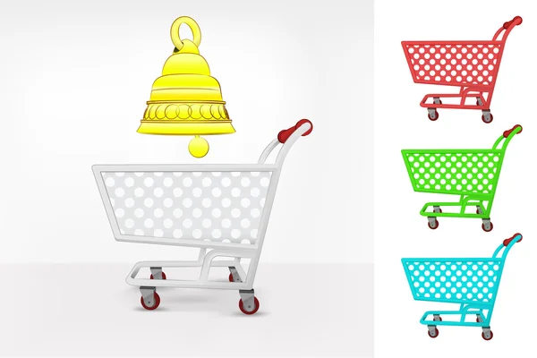 Golden bell in shopping cart — Stock Vector