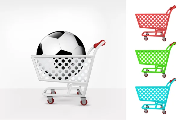 Pelota de fútbol en carrito de compras — Vector de stock