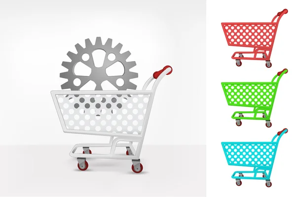 Cogwheel in shopping cart — Stock Vector