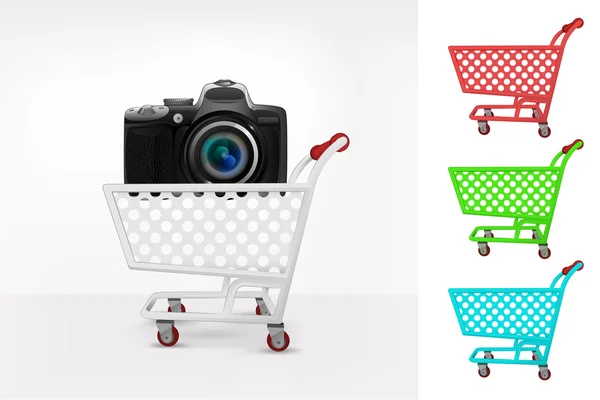 New camera in shopping cart — Stock Vector