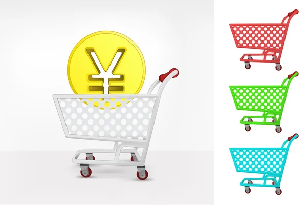 Yuan coin in shopping cart — Stock Vector