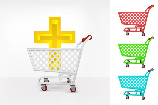 Golden cross in shopping cart — Stock Vector