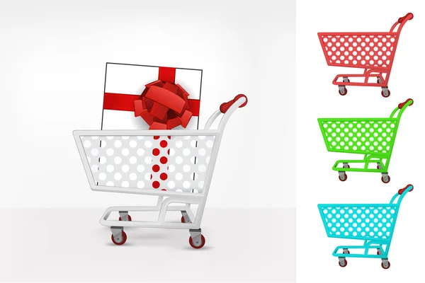 Caja de regalo en carrito de compras — Vector de stock