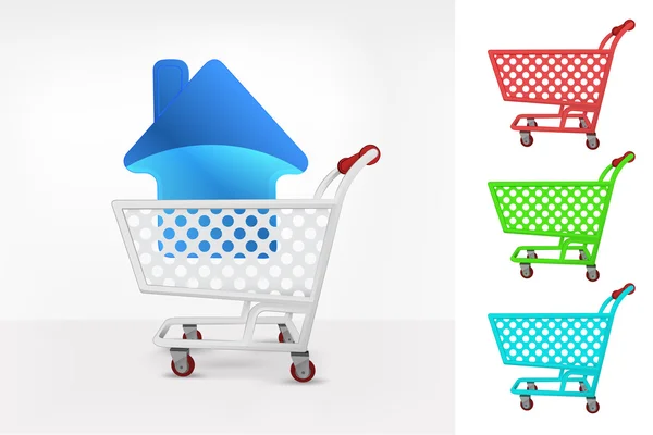House icon in shopping cart — Stock Vector