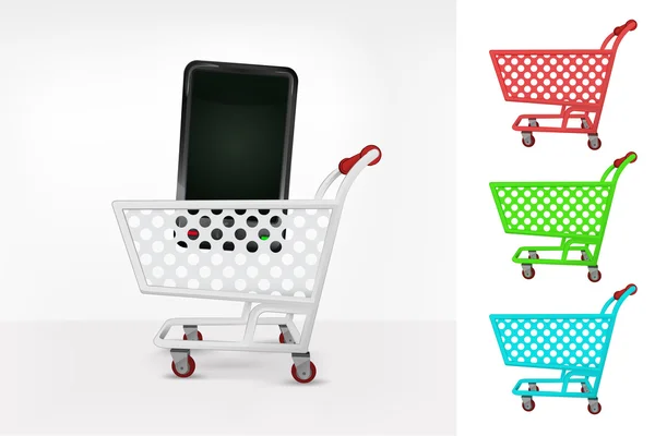 Smart phone in shopping cart — Stock Vector