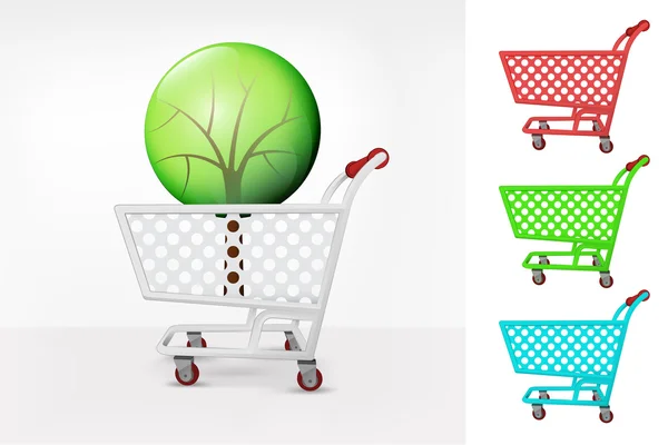 Árbol de hojas en el carrito de la compra — Vector de stock