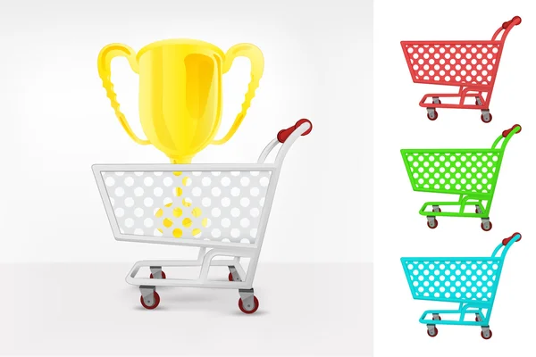 Copa Campeón en carrito de compras — Vector de stock