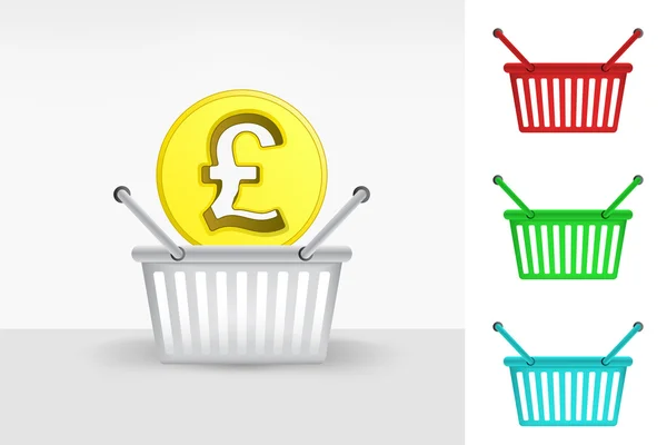 Pound coin in shopping basket — Stock Vector