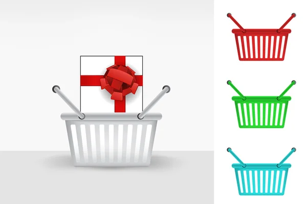Gift box in shopping basket — Stock Vector