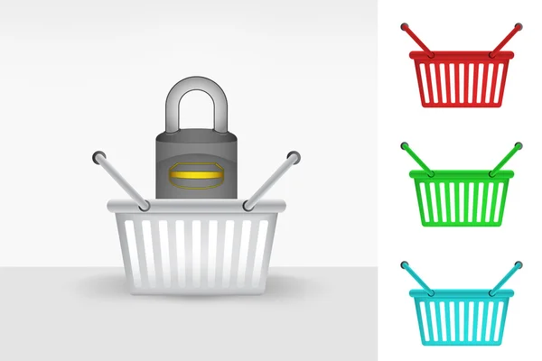 Padlock in shopping basket — Stock Vector