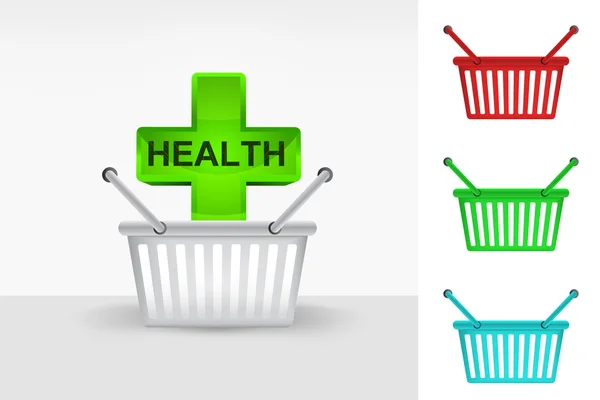 Health cross in shopping basket — Stock Vector