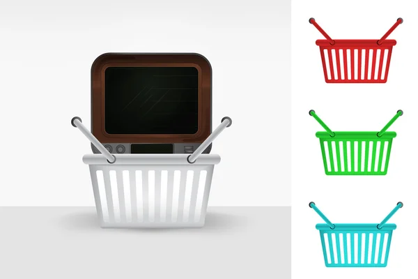 Television in shopping basket — Stock Vector