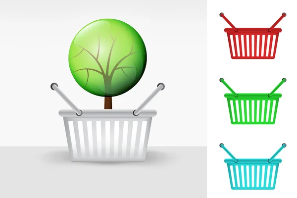 Leafy tree in shopping basket — Stock Vector