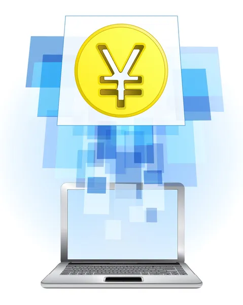 Yuan-Münze im Laptop — Stockvektor