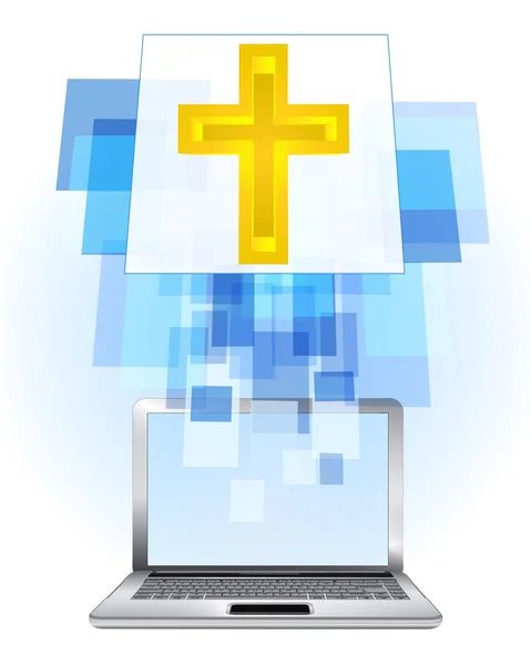 Golden cross in laptop — Stock Vector