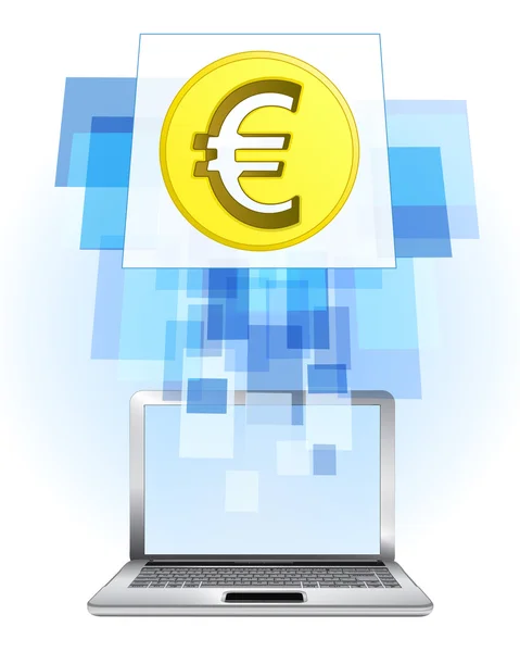 Euro coin in laptop — Stock Vector