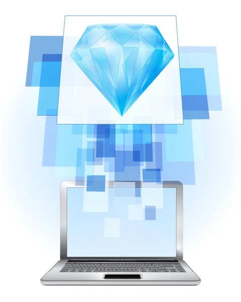 Diamante azul en portátil — Vector de stock