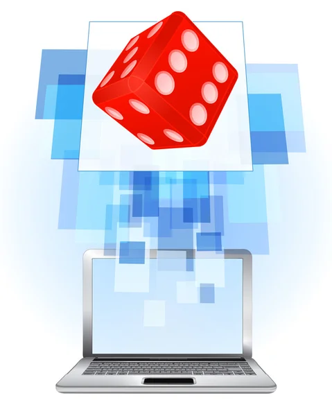 Lucky dice in laptop — Stock Vector