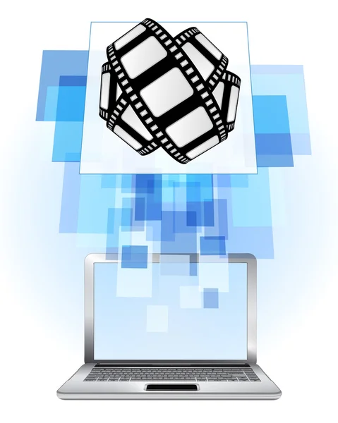 Film tape in laptop — Stockvector