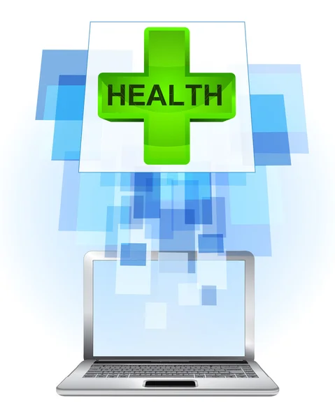 Health cross in laptop — Stock Vector