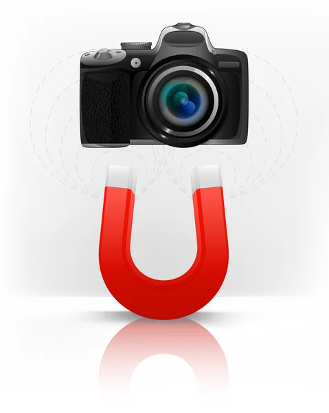 Fotocamera ripresa attratta con magnete — Vettoriale Stock