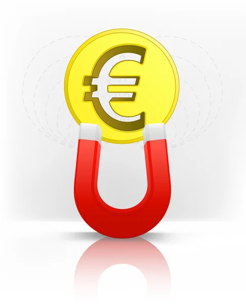 Euro coin attracted with magnet — Stock Vector