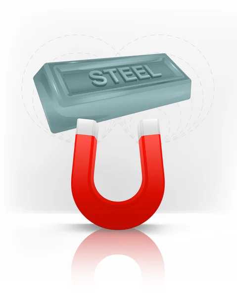 Steel bar attracted with magnet — Stock Vector