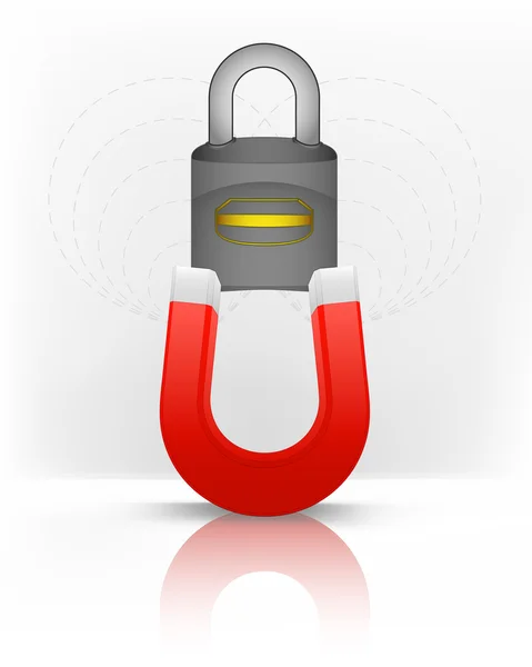 Closed padlock attracted with magnet — Stock Vector