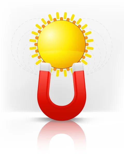 Yellow sun attracted with magnet — Stock Vector