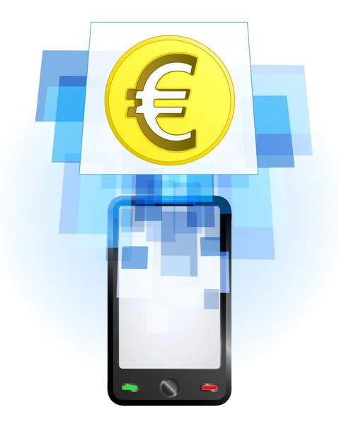 Euro coin in mobile phone — Stock Vector