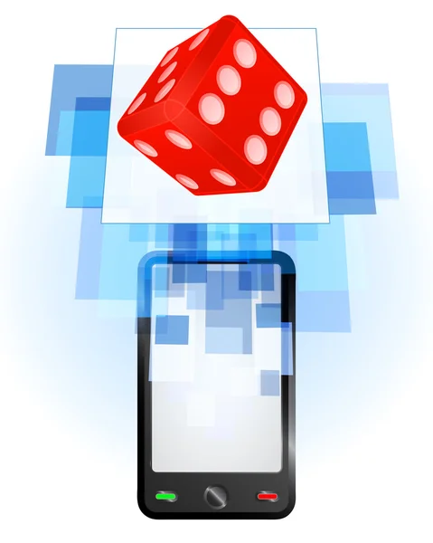 Lucky dice in mobile phone — Stock Vector