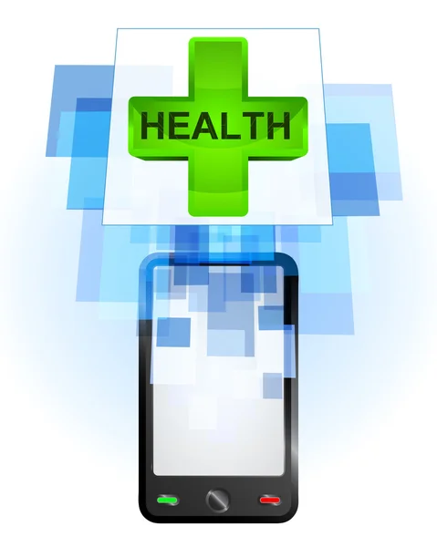 Health cross in mobile phone — Stock Vector