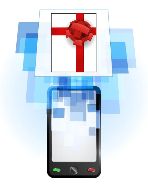 Caja de regalo en teléfono móvil — Vector de stock