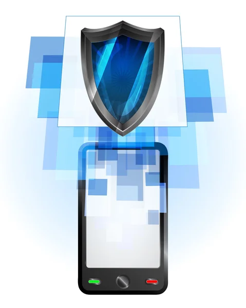 Shield in mobile phone — Stock Vector