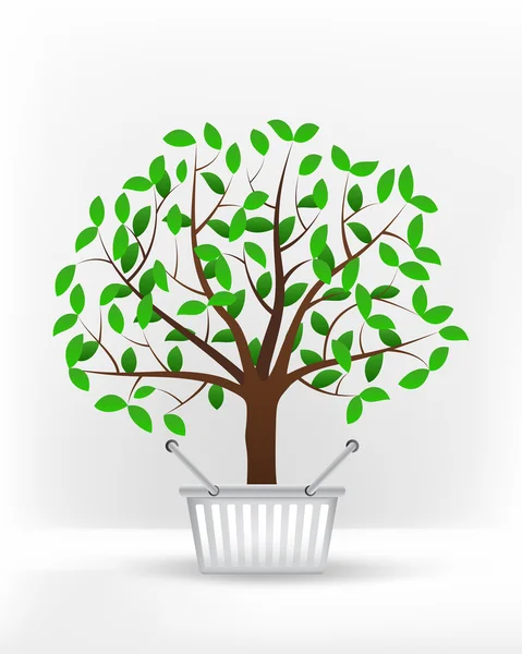 Panier de pique-nique devant un arbre vert — Image vectorielle