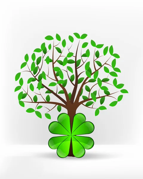 Felicidade de trevo na frente da árvore verde — Vetor de Stock