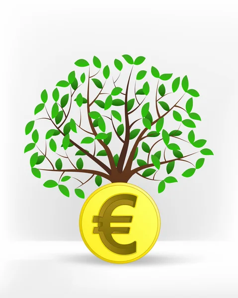 Euro coin in front of green tree — Stock Vector