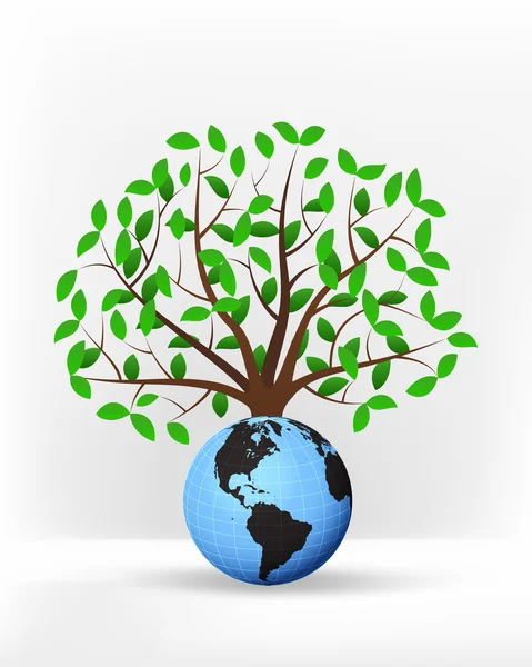 Amérique globe mondial en face de l'arbre vert — Image vectorielle