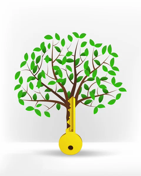 Clé dorée devant l'arbre vert — Image vectorielle