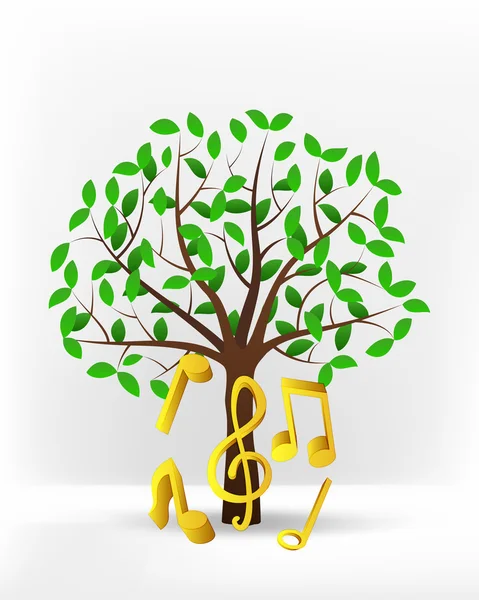 Música dorada frente al árbol verde — Vector de stock