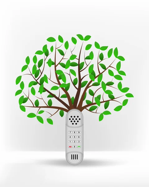 Téléphone rétro devant l'arbre vert — Image vectorielle