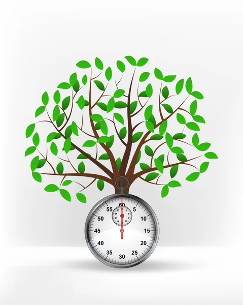 Stopwatch voor groene boom — Stockvector