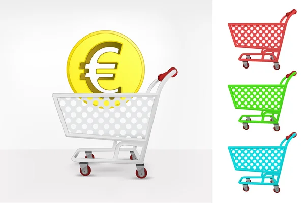 Euro coin in shopping cart — Stock Vector