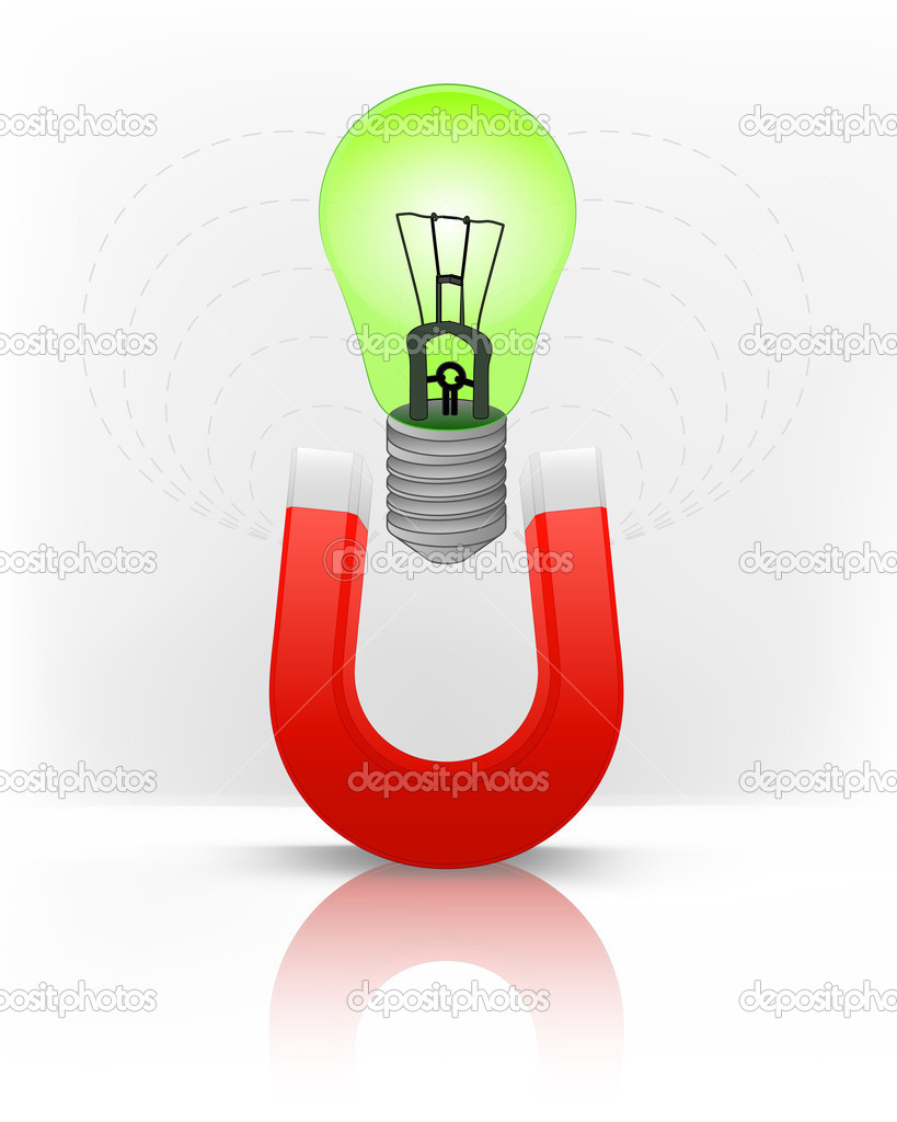 Green lightbulb attracted with magnet